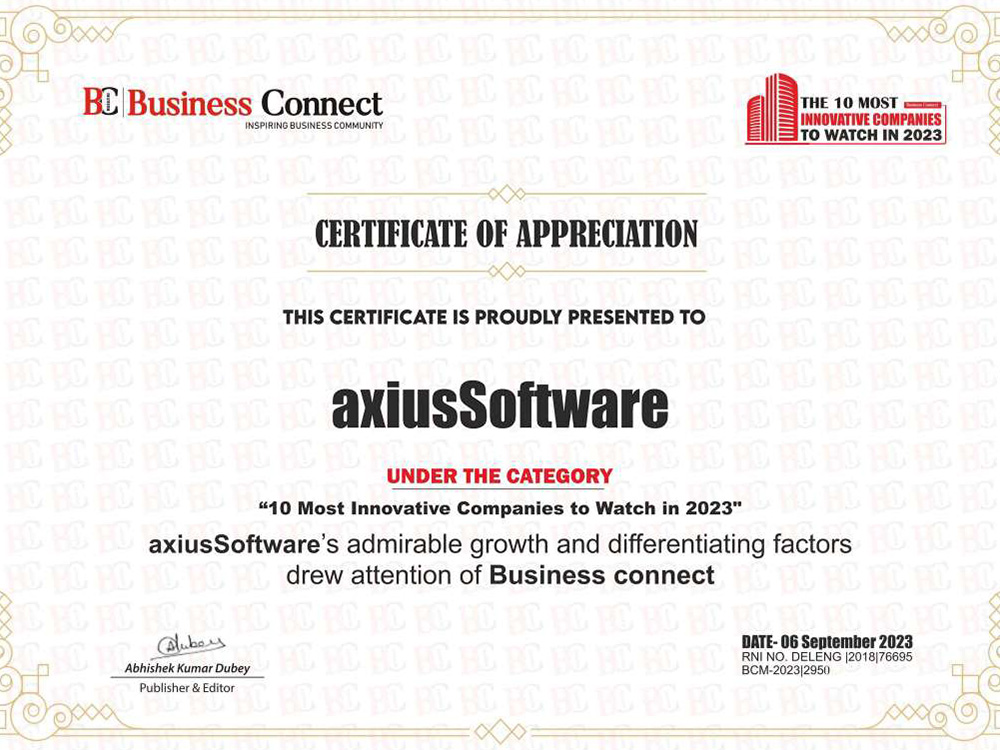 BusinessConnect India recognizes axiusSoftware