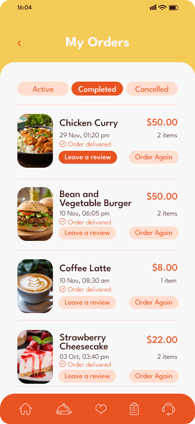 Food delivery app - completed order