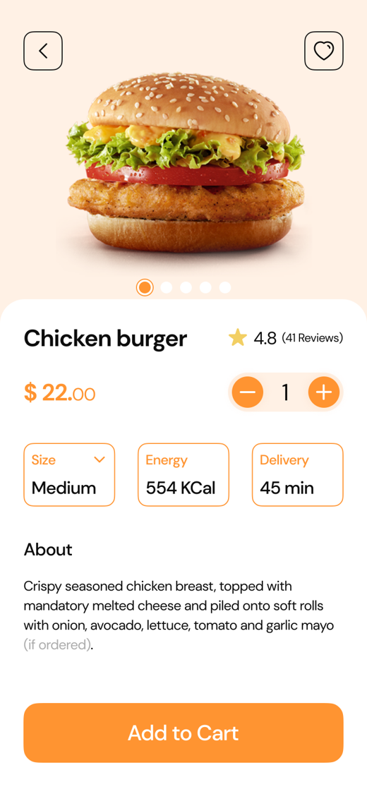 Food delivery app - Food Page